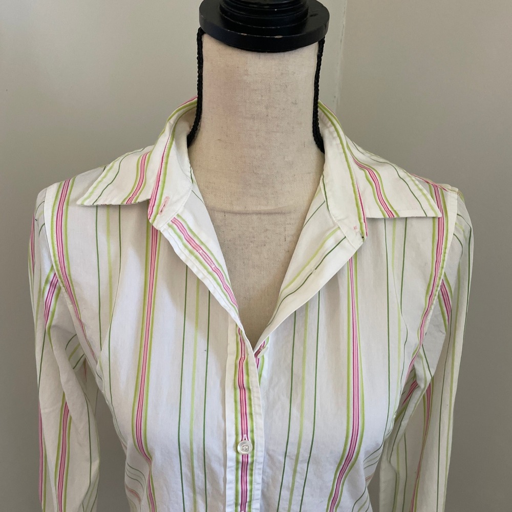 J.Crew Slim Fit Striped Button Down Shirt Small Vintage 90s White Retro Office - Picture 3 of 7